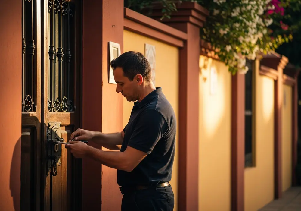 Cerrajero de KeySevilla trabajando en una villa con jardín de La Palmera, Sevilla