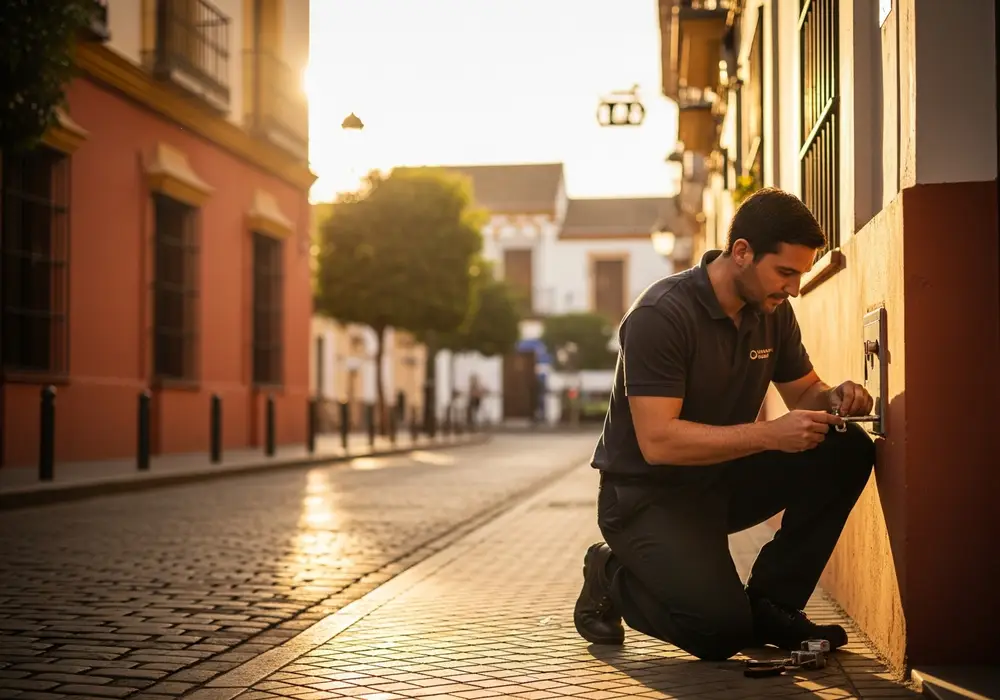Cerrajero de KeySevilla trabajando en la calle Asunción, Los Remedios, Sevilla