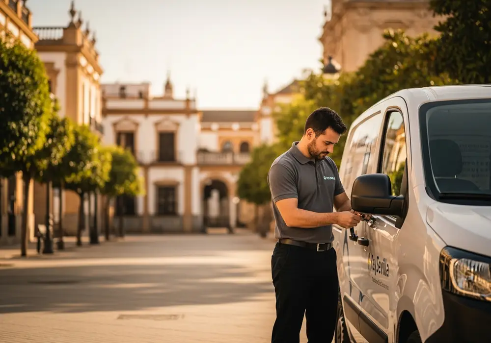 Furgoneta de Cerrajero KeySevilla en una avenida de Nervión, Sevilla