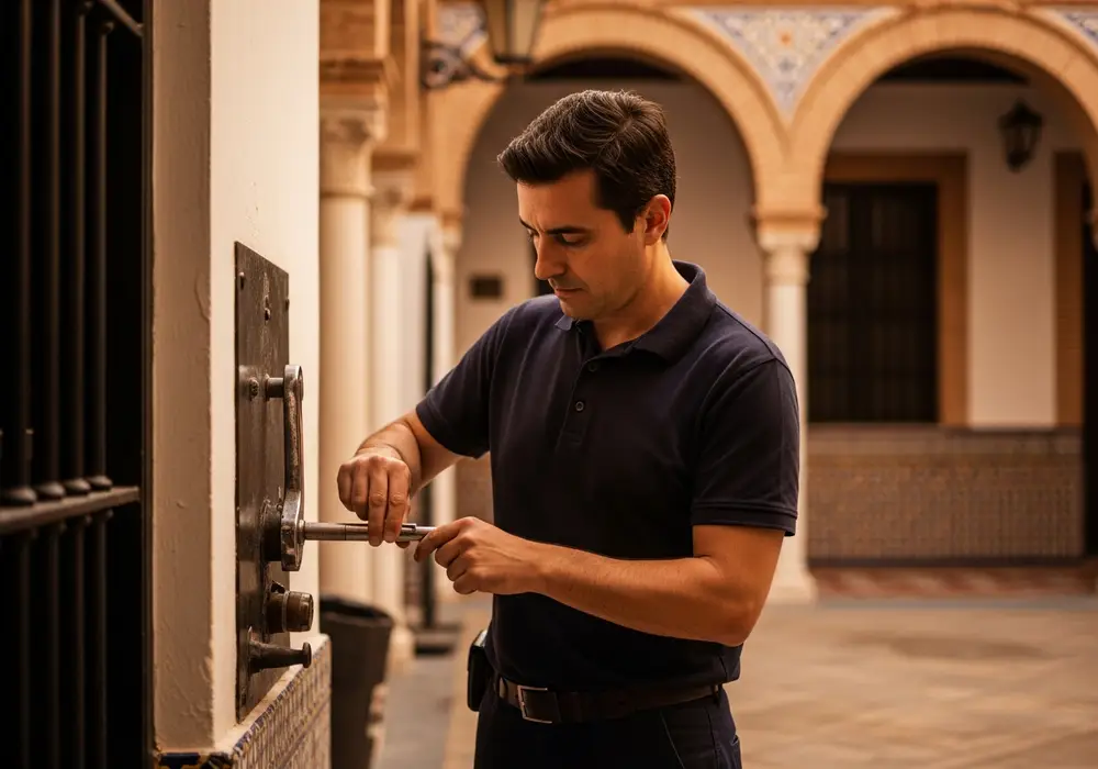 Cerradura de gorja antigua de un corral de Triana, Sevilla, reparada por Cerrajero KeySevilla