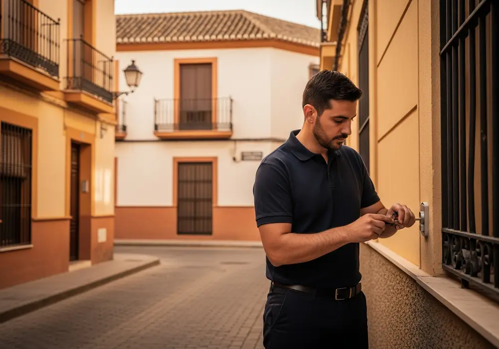 Cerrajero de KeySevilla trabajando en el casco de Bollullos de la Mitación, Sevilla