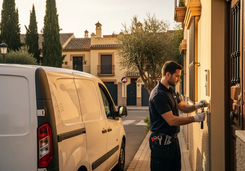 Furgoneta de Cerrajero KeySevilla en una urbanización de Bormujos, Sevilla