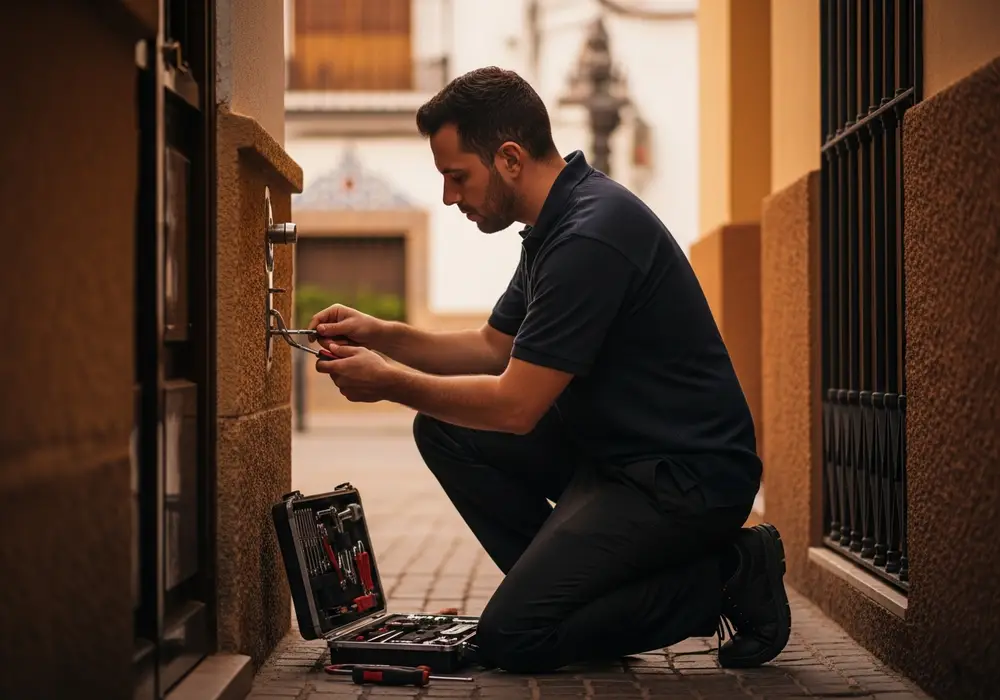 Cerrajero de KeySevilla trabajando en el centro de Dos Hermanas, Sevilla