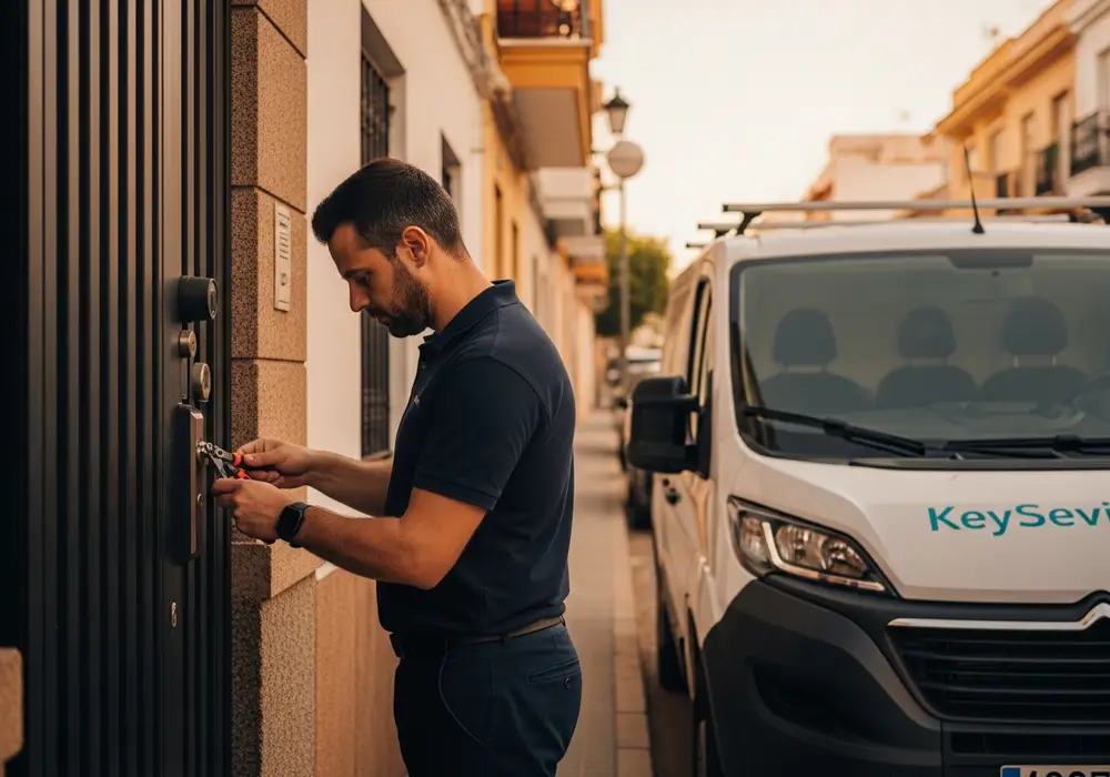 Furgoneta de Cerrajero KeySevilla en una urbanización de Tomares, Sevilla